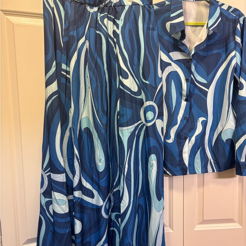 Blue Patterned Maxi Skirt - Picture 3 of 4